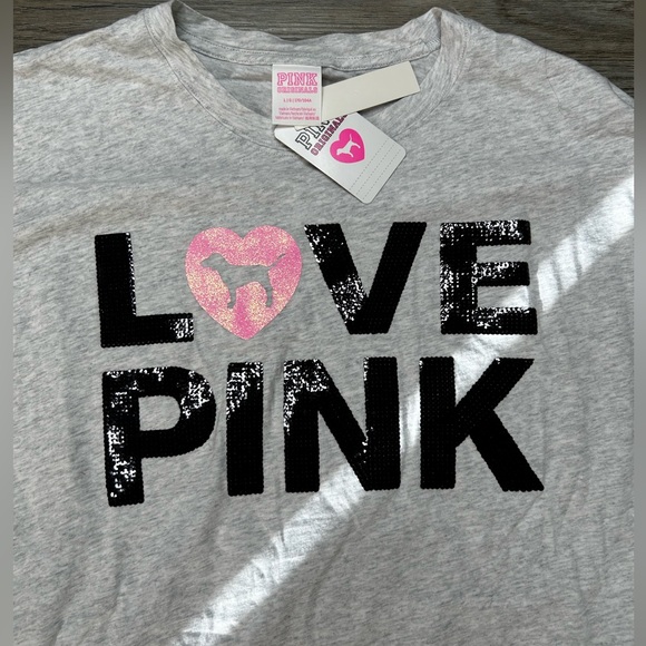 PINK Originals Limited Edition Long Sleeve Grey Sequins Tee (NWT) - Picture 2 of 11